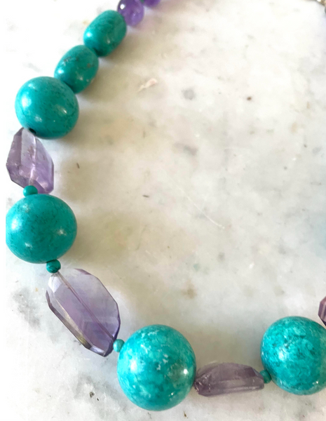 18.5" Turquoise & Amethyst Beaded Necklace - Designed by Matthew Izzo