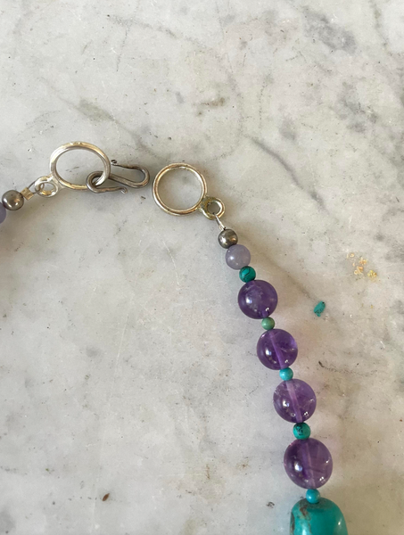 18.5" Turquoise & Amethyst Beaded Necklace - Designed by Matthew Izzo