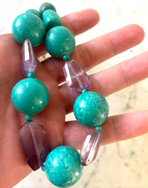 18.5" Turquoise & Amethyst Beaded Necklace - Designed by Matthew Izzo