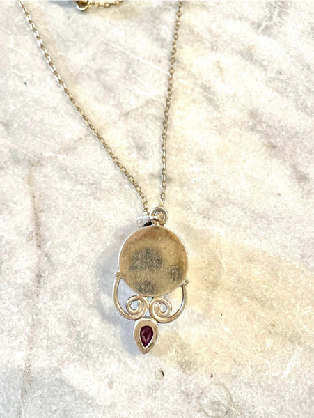 22" Vintage 1980s Sterling Silver & Amber Pendant Necklace