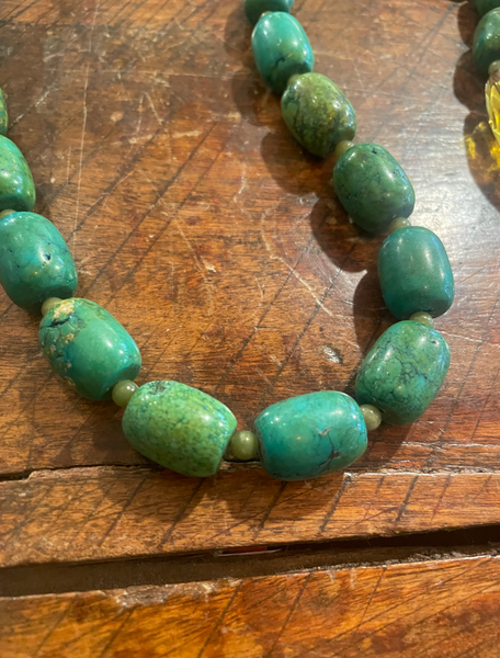 Vintage Turquoise, Jade, and Glass Beaded Necklace
