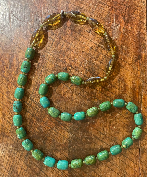 Vintage Turquoise, Jade, and Glass Beaded Necklace