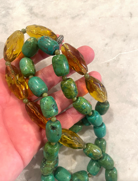 Vintage Turquoise, Jade, and Glass Beaded Necklace