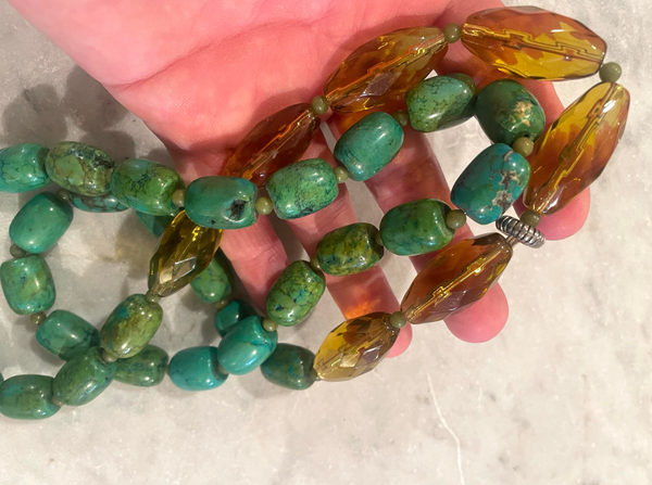 Vintage Turquoise, Jade, and Glass Beaded Necklace