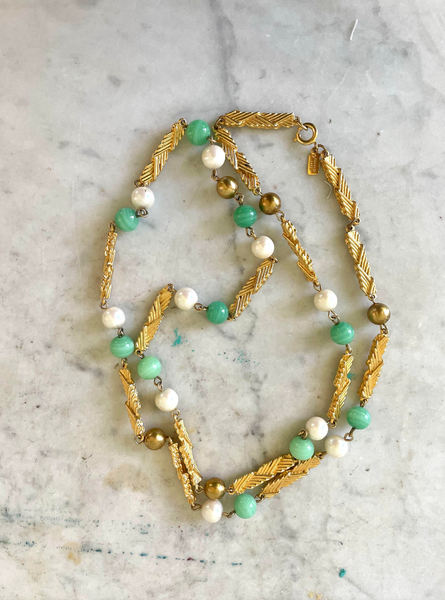 Vintage Kenneth Lane Pearl & Jade Necklace