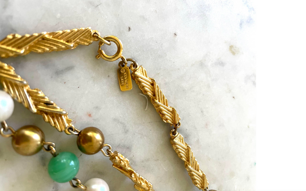 Vintage Kenneth Lane Pearl & Jade Necklace