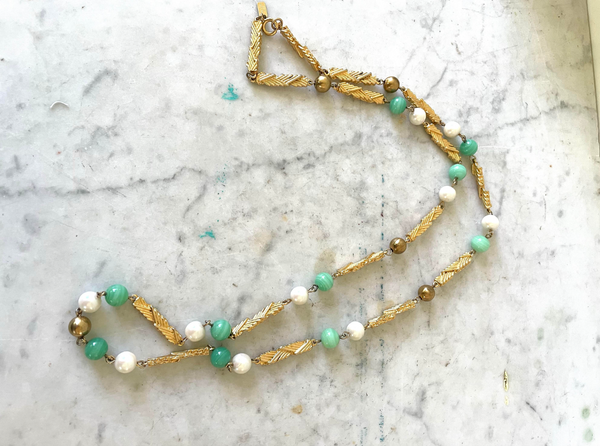 Vintage Kenneth Lane Pearl & Jade Necklace