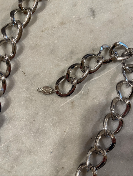 Vintage Silver Tone Napier Chain Link Pendant Necklace