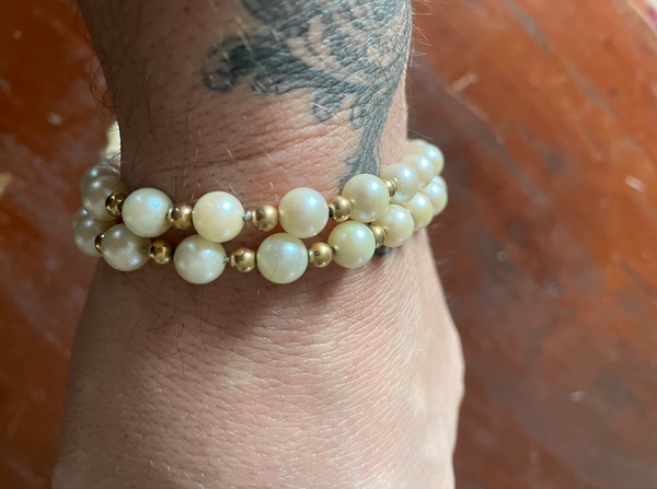 Vintage Mid Century Cultured Pearl Necklace with 14K Gold Spacer Beads