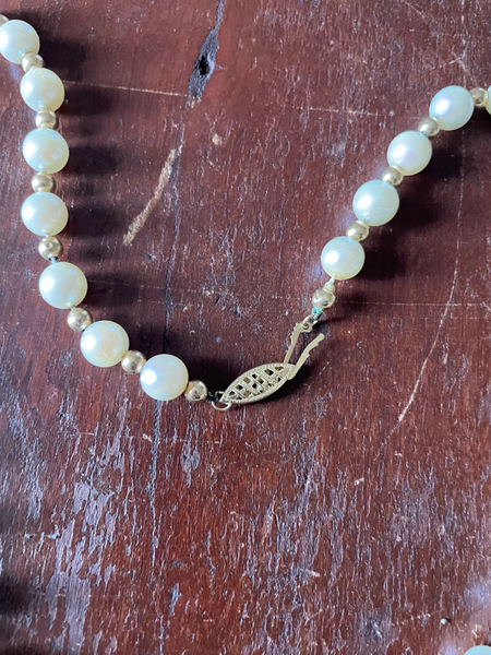 Vintage Mid Century Cultured Pearl Necklace with 14K Gold Spacer Beads