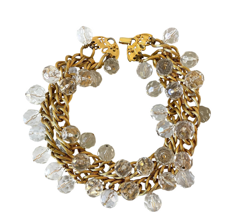 Vintage Gold Tone Link Necklace with Faceted Acrylic Beads