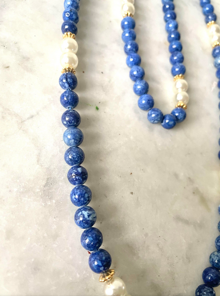 Vintage Lapis Necklace with Pearl & Gold Bead Spacers