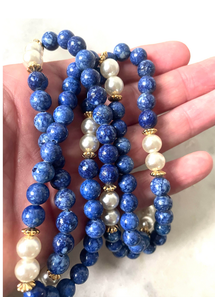 Vintage Lapis Necklace with Pearl & Gold Bead Spacers