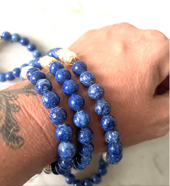 Vintage Lapis Necklace with Pearl & Gold Bead Spacers