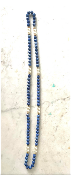 Vintage Lapis Necklace with Pearl & Gold Bead Spacers