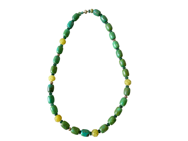 25" Vintage Turquoise, Emerald, and Yellow Jade Beaded Necklace