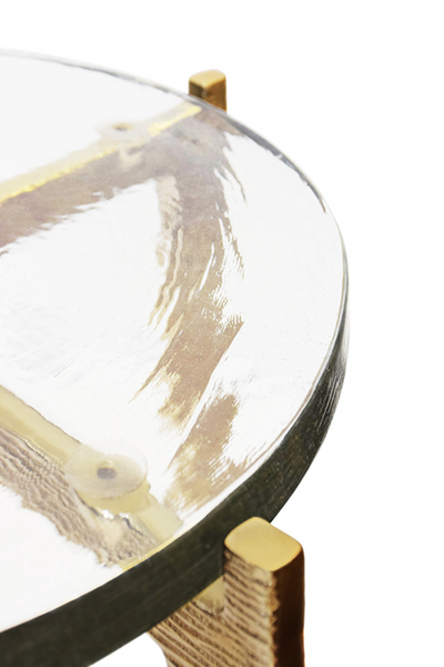 Ricky Hammered Brass Side Table with Poured Glass Top
