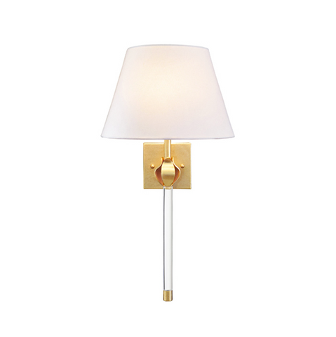 Belle Wall Sconce w/ White Linen Coolie Shade - Gold Leaf & Acrylic
