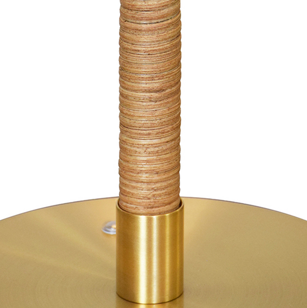 Melton Rechargeable Table Lamp w/White Linen Shade- Rattan & Brass