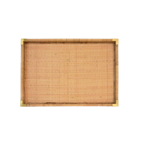 Tommy Rattan & Brass Serving Tray - Small