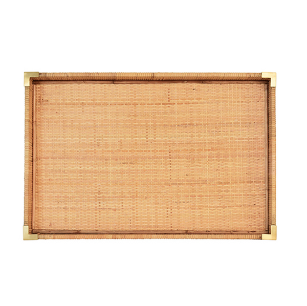 Tommy Rattan & Brass Serving Tray - Large