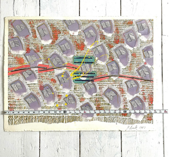 Barbara Beck 1989 Abstract Acrylic Painting on Paper