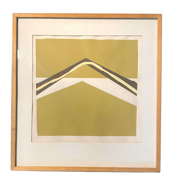 Barbara Beck Framed Mid Century Modern Screen Print on Paper in Light Wood Frame