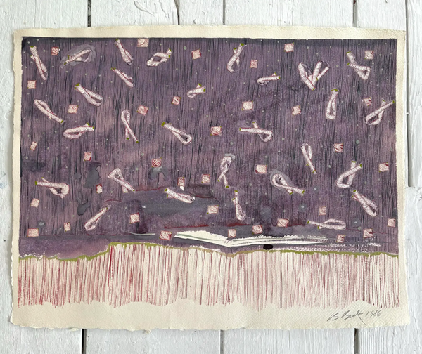 Barbara Beck 1986 Abstract Acrylic Painting on Paper