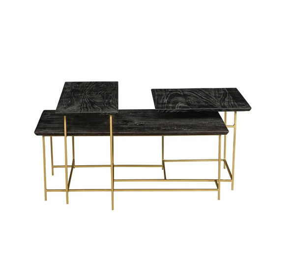 Multi Tier Geometric Coffee Table - Mango Wood & Brass - Matthew Izzo Collection