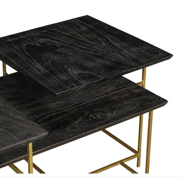 Multi Tier Geometric Coffee Table - Mango Wood & Brass - Matthew Izzo Collection