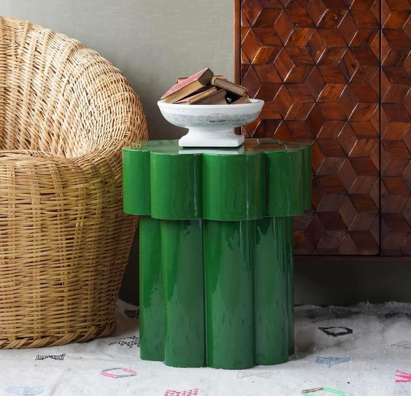 Lucky Glossy Emerald Green Flower Side Table - Matthew Izzo Collection