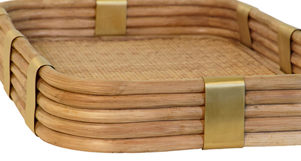 Barley Rattan & Brass Serving Tray