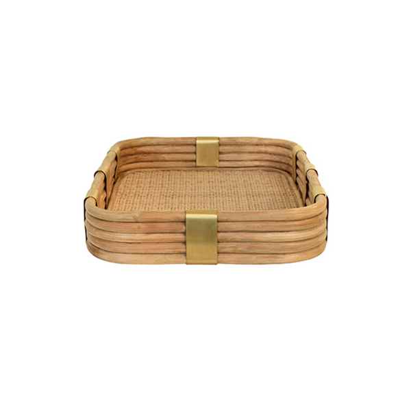Barley Rattan & Brass Serving Tray