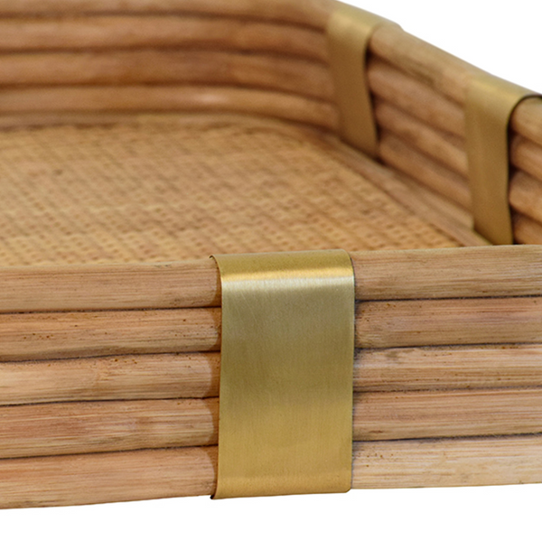 Barley Rattan & Brass Serving Tray
