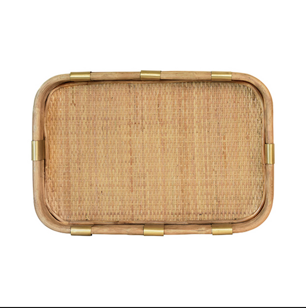 Barley Rattan & Brass Serving Tray