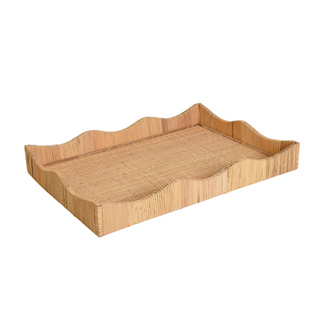 Wavey Scalloped Edge Rattan Serving Tray - Small or Large