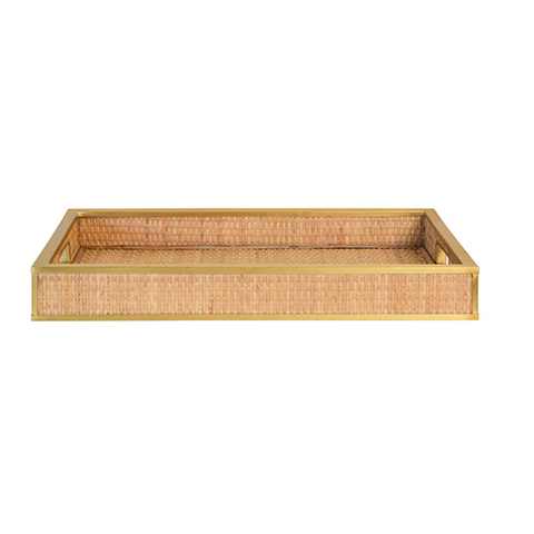 Tobin Wicker Serving Tray w/Brass Edged Handles
