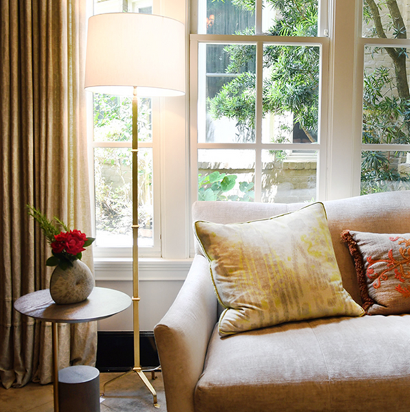 Alvaro Gold Leaf Floor Lamp with Silk Shade
