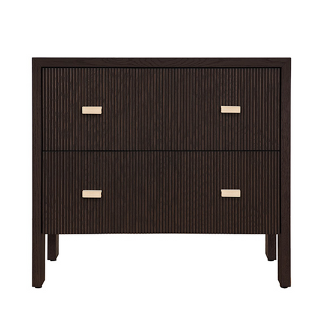 Andre Two Drawer Side Table w/Brass Knobs- Espresso Oak, Natural Oak or White Lacquer