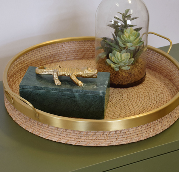 Babs Natural Rattan & Brass Serving Tray