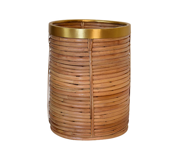 Brim Natural Rattan and Brass Trim Wastebasket