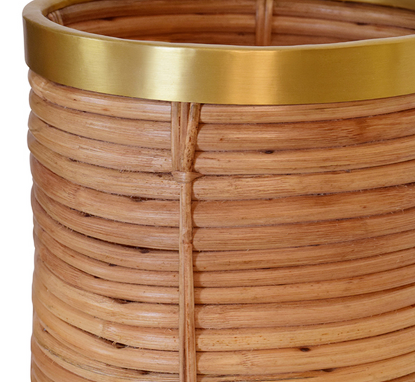 Brim Natural Rattan and Brass Trim Wastebasket