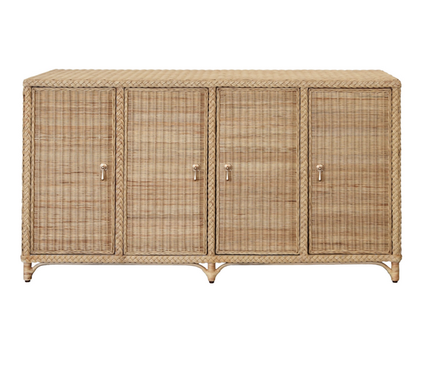 Evander Four Door Buffet - Wrapped Rattan with Brass Door Pulls