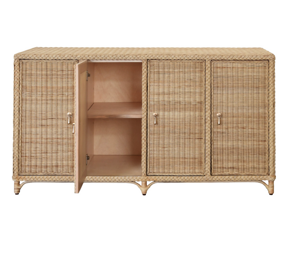 Evander Four Door Buffet - Wrapped Rattan with Brass Door Pulls
