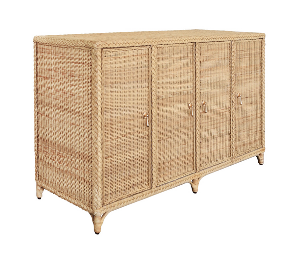 Evander Four Door Buffet - Wrapped Rattan with Brass Door Pulls