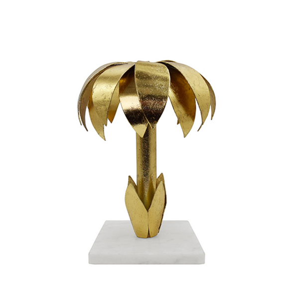 Palmy Gold Leaf & White Marble Base Candle Holder