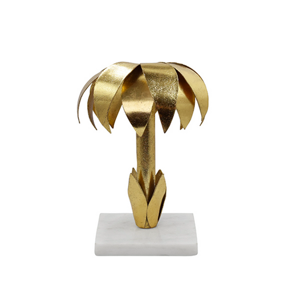 Palmy Gold Leaf & White Marble Base Candle Holder