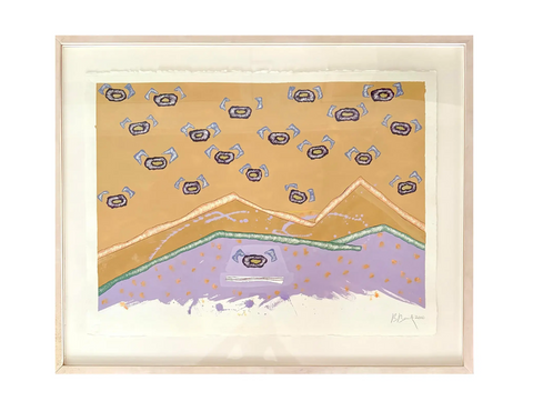 Barbara Beck 2000 Framed Abstract Watercolor Painting on Paper - Original Wood Frame