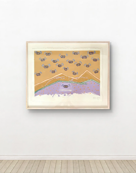 Barbara Beck 2000 Framed Abstract Watercolor Painting on Paper - Original Wood Frame