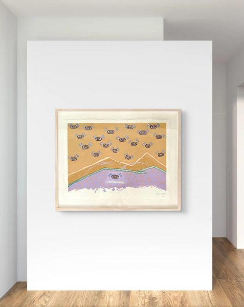 Barbara Beck 2000 Framed Abstract Watercolor Painting on Paper - Original Wood Frame